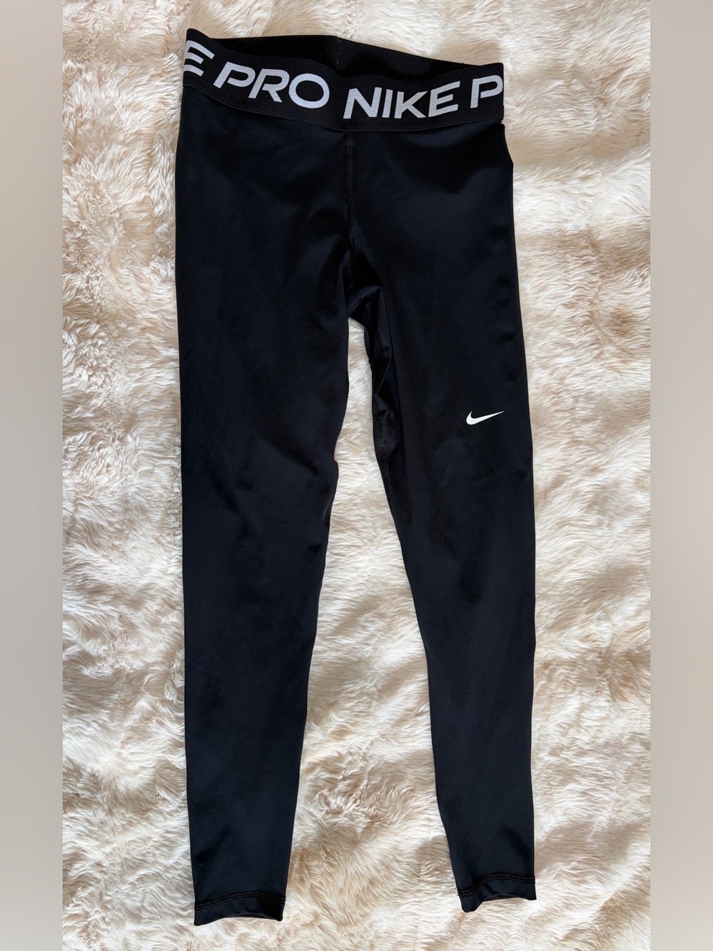 LIKE NEW Small Nike Black Pro Leggings with White Swoosh & mesh bottom